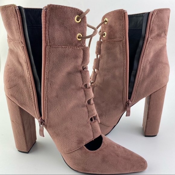 So me Women's Suede Lace Up Block Heels Ankle Boot - Picture 6 of 8